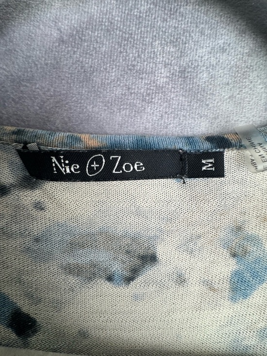 Abstract Print Top Cotton Neutral Blue Beige Quiet Luxury Minimalist Blouse - Picture 4 of 4